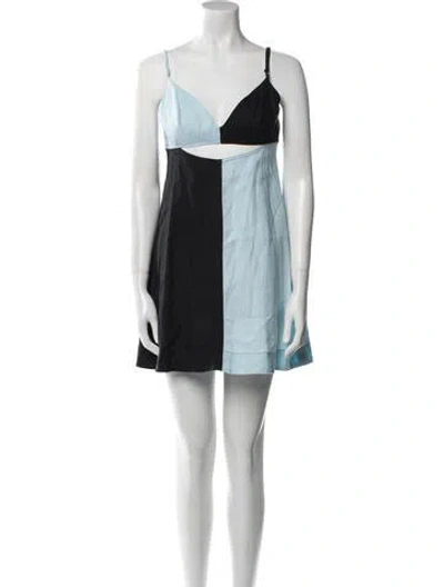 Pre-owned Matthew Bruch Linen Mini Dress In Blue