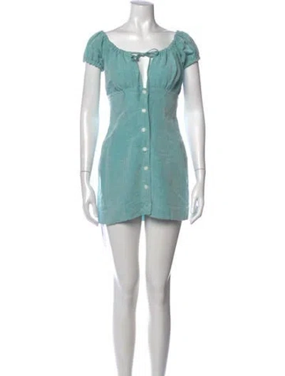 Pre-owned Matthew Bruch Linen Mini Dress In Blue