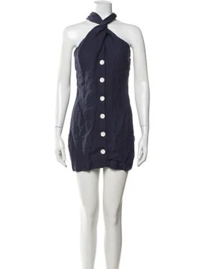Pre-owned Matthew Bruch Linen Mini Dress In Blue