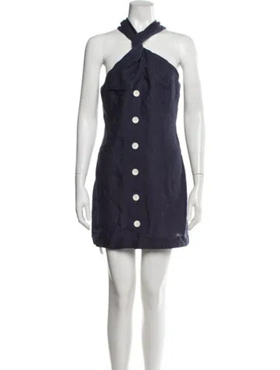 Pre-owned Matthew Bruch Linen Mini Dress In Blue