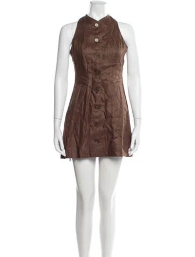 Pre-owned Matthew Bruch Linen Mini Dress In Brown