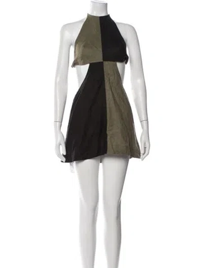 Pre-owned Matthew Bruch Linen Mini Dress In Green