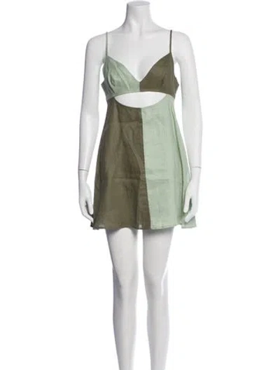 Pre-owned Matthew Bruch Linen Mini Dress In Green