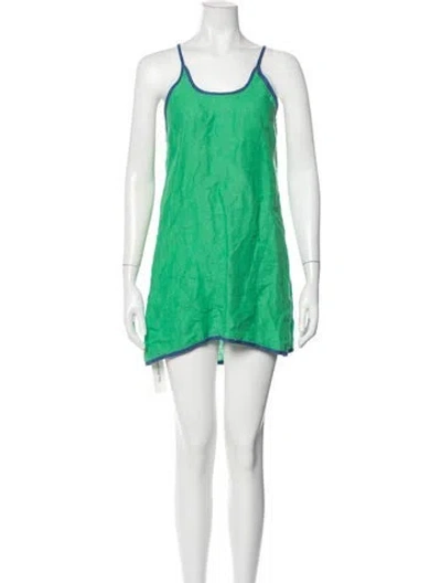 Pre-owned Matthew Bruch Linen Mini Dress In Green