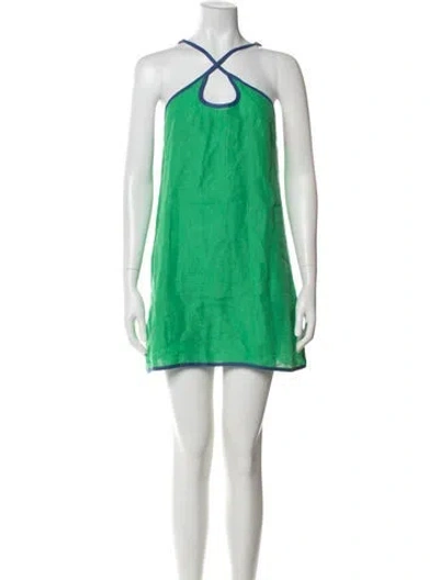 Pre-owned Matthew Bruch Linen Mini Dress In Multi