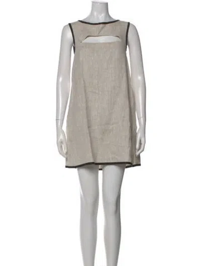 Pre-owned Matthew Bruch Linen Mini Dress In Neutral
