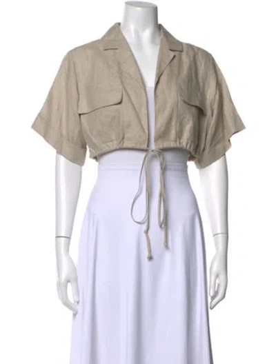Pre-owned Matthew Bruch Linen Short Sleeve Crop Top In Neutrals