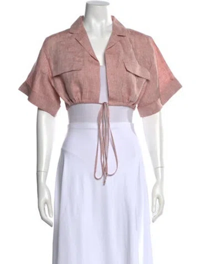 Pre-owned Matthew Bruch Linen Short Sleeve Crop Top In Pink