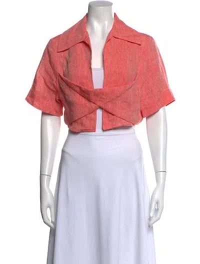 Pre-owned Matthew Bruch Linen Short Sleeve Top In Pink