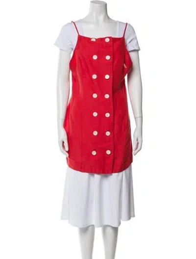 Pre-owned Matthew Bruch Linen Square Neckline Button-up Top In Red