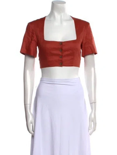 Pre-owned Matthew Bruch Linen Square Neckline Crop Top In Black