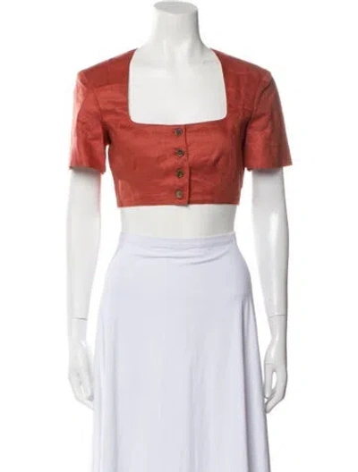 Pre-owned Matthew Bruch Linen Square Neckline Crop Top In Black