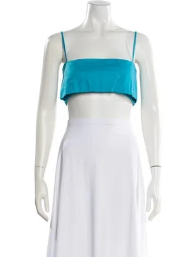 Pre-owned Matthew Bruch Linen Square Neckline Crop Top In Blue