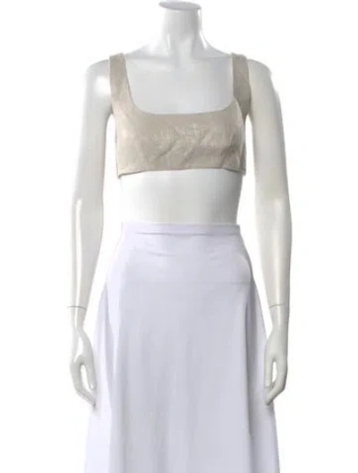 Pre-owned Matthew Bruch Linen Square Neckline Crop Top In Neutral