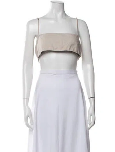 Pre-owned Matthew Bruch Linen Square Neckline Crop Top In Neutrals