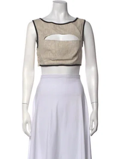 Pre-owned Matthew Bruch Linen Square Neckline Crop Top In Neutrals