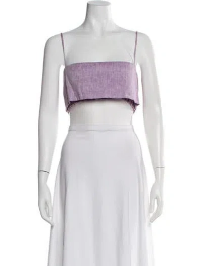 Pre-owned Matthew Bruch Linen Square Neckline Crop Top In Purple