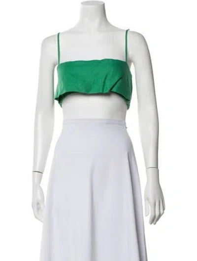 Pre-owned Matthew Bruch Linen Square Neckline Crop Top W/ Tags In Green