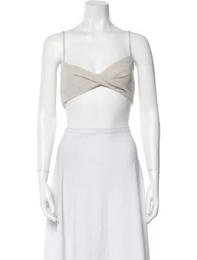 Pre-owned Matthew Bruch Linen Square Neckline Crop Top In White