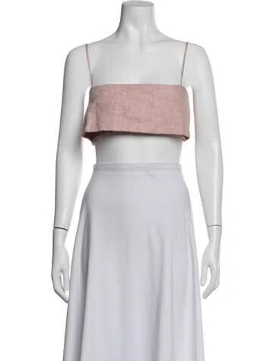 Pre-owned Matthew Bruch Linen Square Neckline Crop Top In White