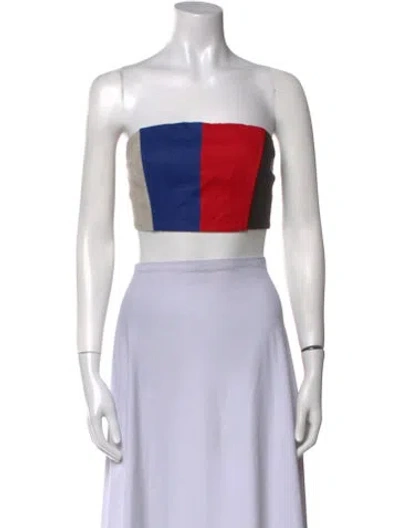 Pre-owned Matthew Bruch Linen Striped Crop Top In White