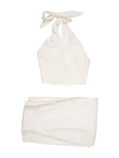 Pre-owned Matthew Bruch Linen Striped Pant Set In Neutrals