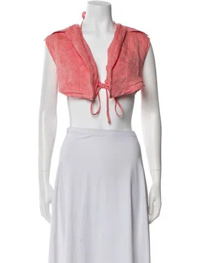 Pre-owned Matthew Bruch Linen V-neck Crop Top In Blue