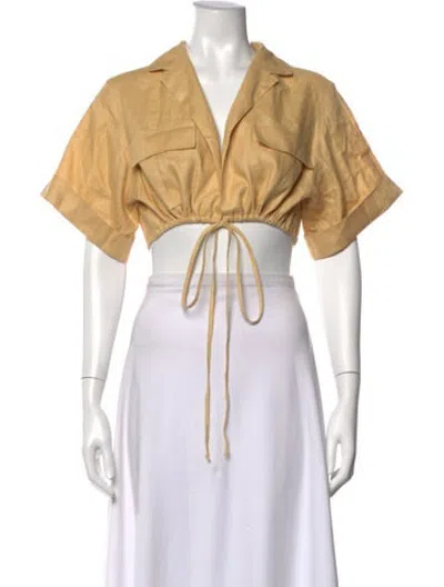 Pre-owned Matthew Bruch Linen V-neck Crop Top In Neutrals