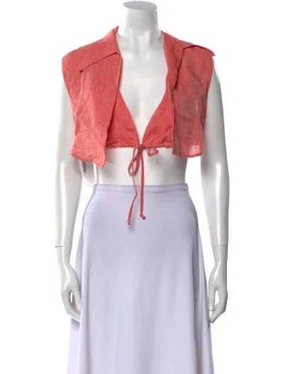 Pre-owned Matthew Bruch Linen V-neck Crop Top In Pink