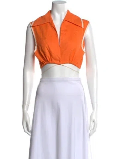 Pre-owned Matthew Bruch Linen V-neck Crop Top W/ Tags In Blue