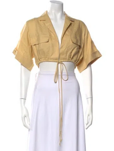 Pre-owned Matthew Bruch Linen V-neck Crop Top In Yellow