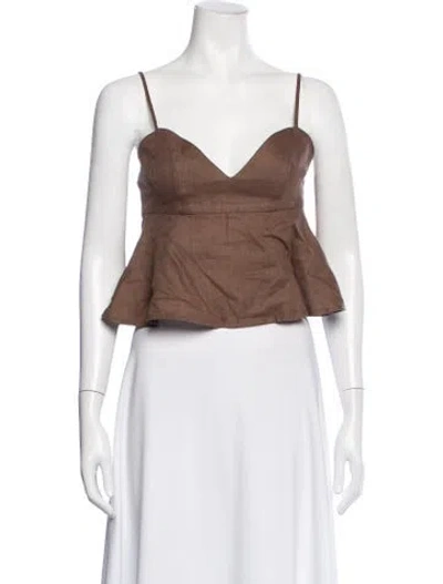 Pre-owned Matthew Bruch Linen V-neck Top In Brown