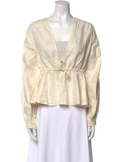 Pre-owned Matthew Bruch Linen V-neck Top In Neutral