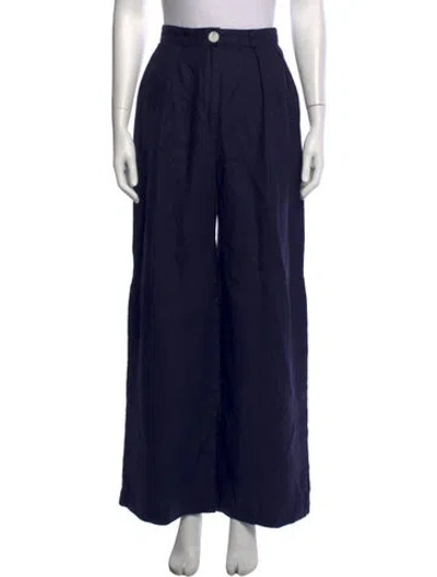 Pre-owned Matthew Bruch Linen Wide Leg Pants In Blue