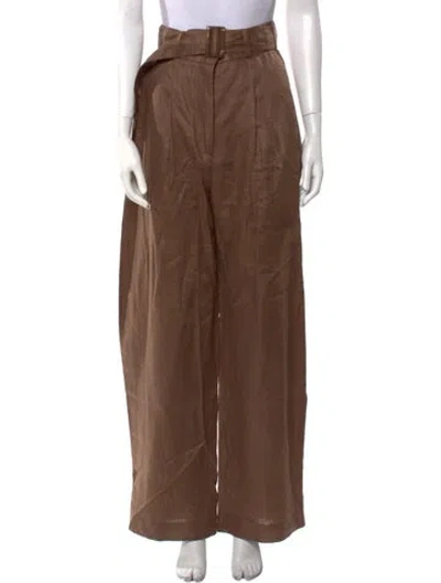 Pre-owned Matthew Bruch Linen Wide Leg Pants In Brown