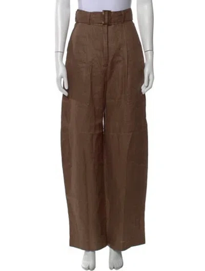 Pre-owned Matthew Bruch Linen Wide Leg Pants In Brown