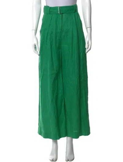 Pre-owned Matthew Bruch Linen Wide Leg Pants In Green