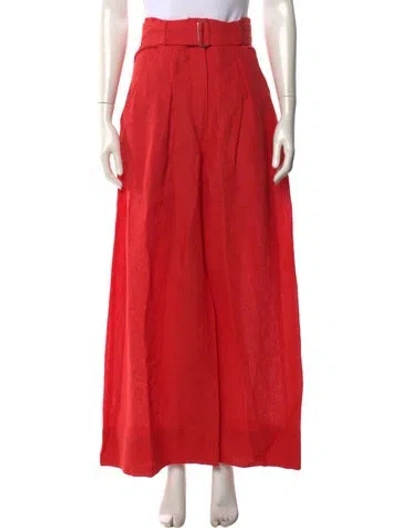 Pre-owned Matthew Bruch Linen Wide Leg Pants In Red