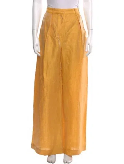 Pre-owned Matthew Bruch Linen Wide Leg Pants In Yellow