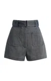 Matthew Bruch Linen-cotton Denim Belted Shorts In Gray