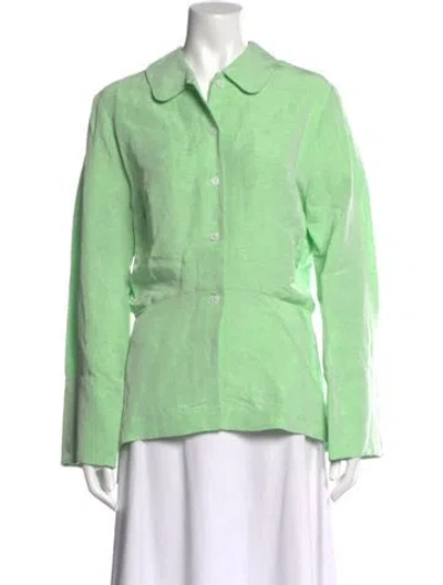 Pre-owned Matthew Bruch Long Sleeve Button-up Top In Green