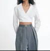 Matthew Bruch Long Sleeve Wrap Top In White Poplin In White