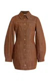 Matthew Bruch Seamed Leg Of Mutton Sleeve Mini Dress In Brown