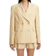 Matthew Bruch Oversized Double-breasted Blazer In Avocado Stripe In Multi