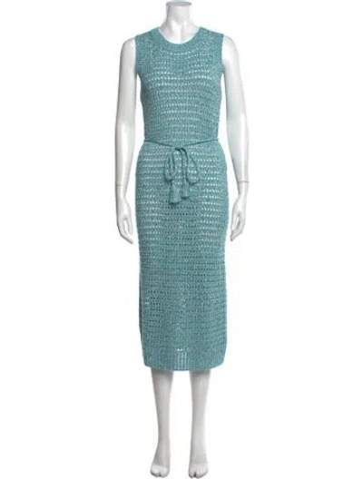 Pre-owned Matthew Bruch Patterned Midi Length Dress In Blue