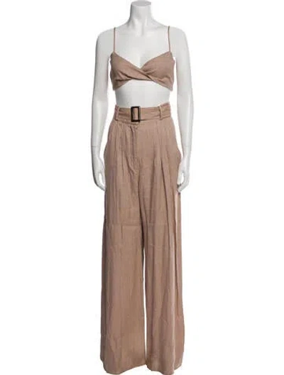 Pre-owned Matthew Bruch Plaid Print Pleated Accents Pant Set In Brown