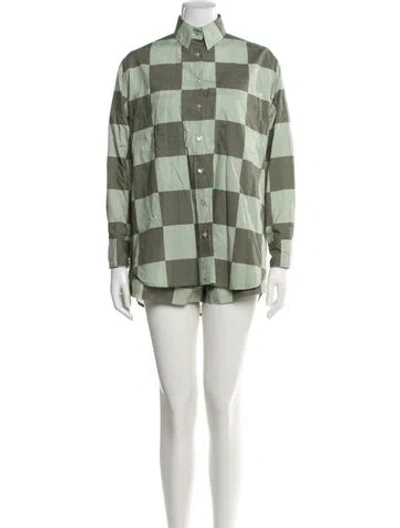 Pre-owned Matthew Bruch Plaid Print Short Set In Green