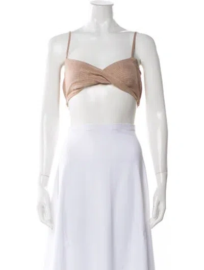 Pre-owned Matthew Bruch Plaid Print Strapless Crop Top In Neutral