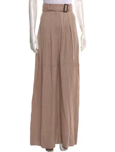 Pre-owned Matthew Bruch Plaid Print Wide Leg Pants In Brown