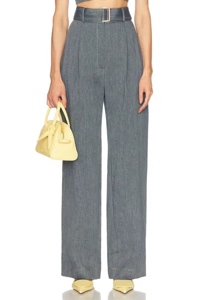 Matthew Bruch Pleated Barrel Trouser In Denim In Gray